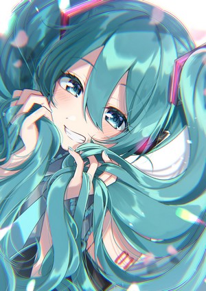 Hatsune Miku from Vocaloid smiling with twintails