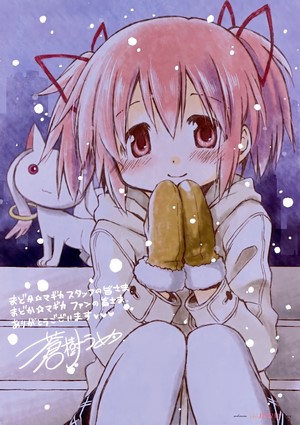 Madoka Kaname from Mahou Shoujo Madoka Magica with Kyuubey