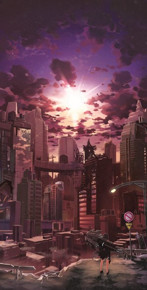 Ephnel from Soulworker in an apocalyptic city