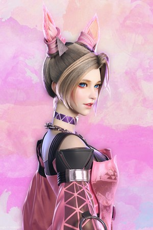 CGI Woman with Pink Hair Accessories and Choker