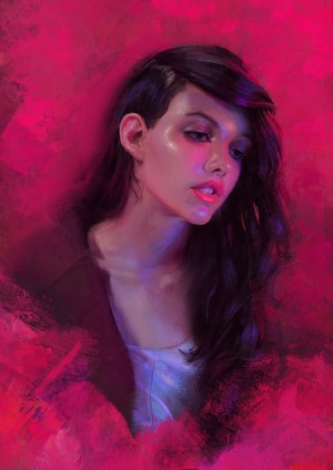 Digital painting of a woman with dark hair