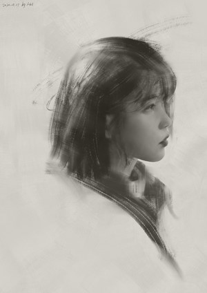 Monochrome portrait artwork of an Asian woman