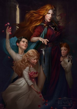 Woman with children and a dagger