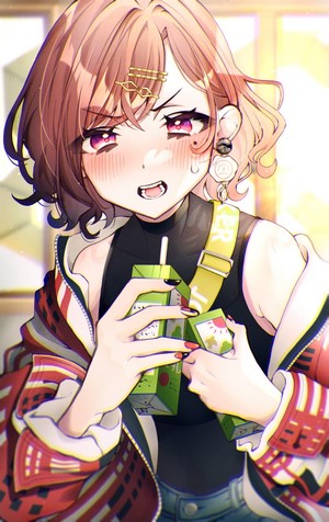 Madoka Higuchi holding juice boxes