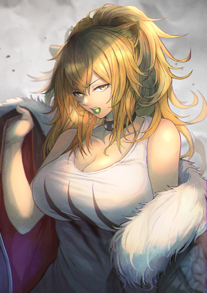 Siege from Arknights with Blonde Hair and Lollipop