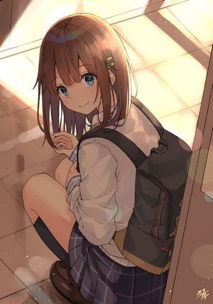 Anime girl in school uniform with backpack