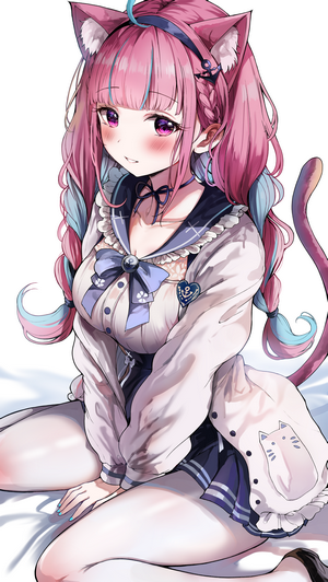 Minato Aqua cat girl anime artwork