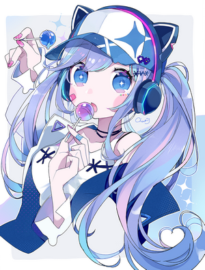 Anime girl with headphones and lollipops