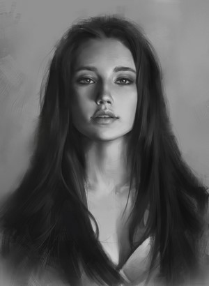 Tim Liu Digital Painting of Woman with Long Dark Hair