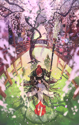 Warabi Tama from Fate Series under cherry blossoms