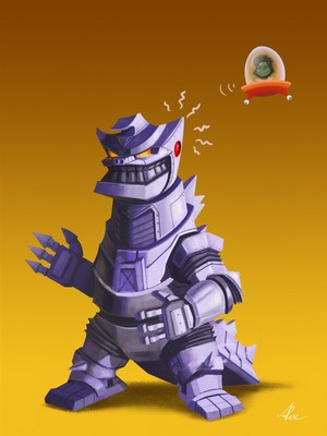 Mechagodzilla and UFO with alien