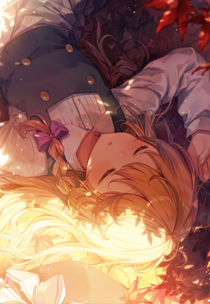 Marisa Kirisame from Touhou Project sleeping among leaves