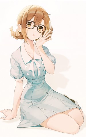 Yui Hirasawa from K-ON! wearing glasses and a blue dress