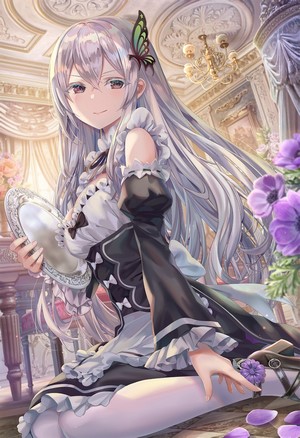 Echidna from Re:Zero Kara Hajimeru Isekai Seikatsu in a maid outfit