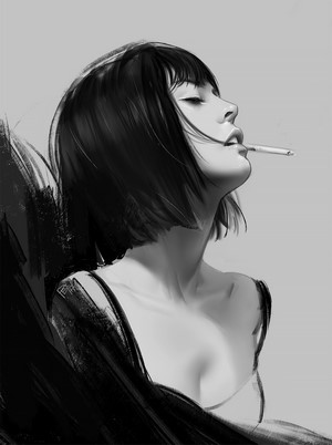 Artwork of a woman smoking a cigarette