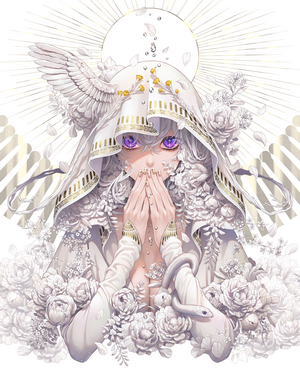 Anime Girl with White Flowers and Snake