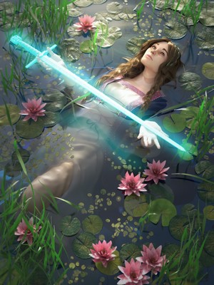 The Lady of the Lake with a glowing sword