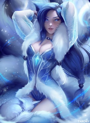 Ahri in Blue Snowflake Coat from League of Legends