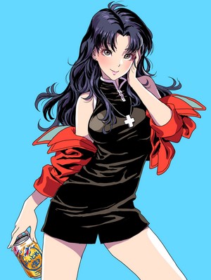 Misato Katsuragi from Neon Genesis Evangelion with beer