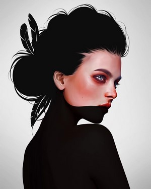 Digital art portrait of a woman with black hair and makeup