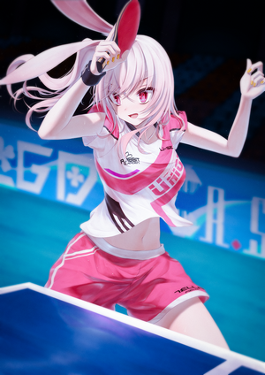 Anime bunny girl playing table tennis