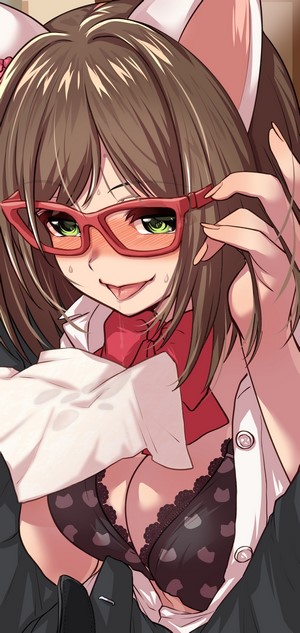 Anime girl with cat ears and glasses