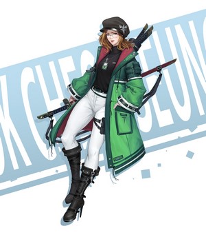 Woman with swords and green coat