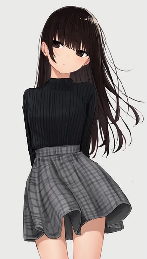 Sweater Anime Girls Vertical Brown Eyes Portrait Display Skirt Digital Art Artwork 