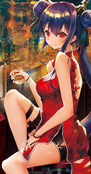 Chen from Arknights holding a drink