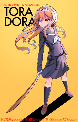 Taiga Aisaka from Toradora! with a sword