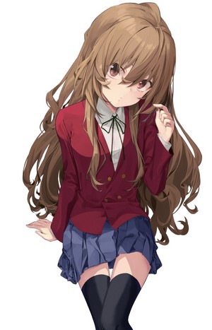 messy hair, vertical, bangs, 2D, black stockings, Aisaka Taiga, loli ...