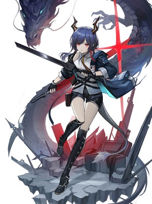Chen from Arknights with a dragon