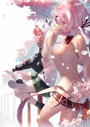 Sasaki Saku and Shiina Yuika from Nijisanji with cherry blossoms