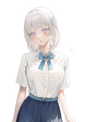 Anime girl with silver hair in school uniform