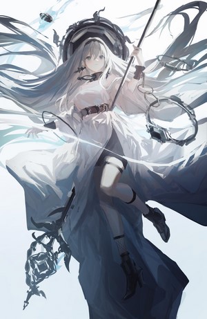 Fantasy Girl with Staff and Silver Hair