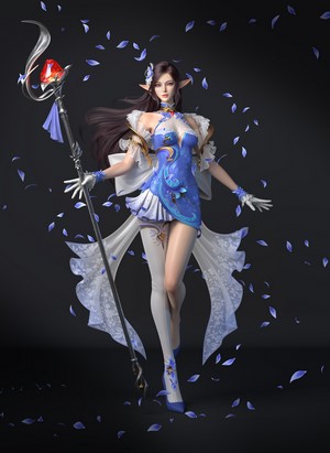 Fantasy Girl with Staff and Blue Heels