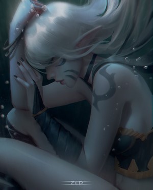 Fantasy girl with pointy ears and tattoos