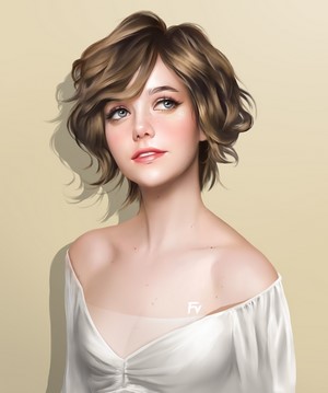 Portrait of a young woman with short brown hair