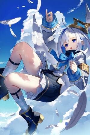Amane Kanata from Hololive falling with feathers