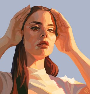 Artwork of a woman with hands on her head