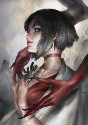 Fantasy girl with demon hands artwork