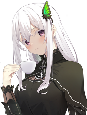 Echidna from Re:Zero Kara Hajimeru Isekai Seikatsu holding a cup