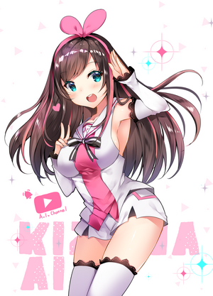 Kizuna Ai anime girl with pink bow and white outfit