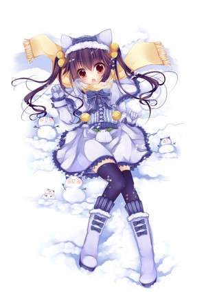 Anime girl with cat ears in the snow