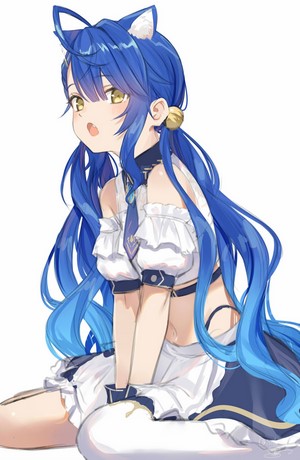Amamiya Kokoro from Nijisanji anime girl with blue hair and cat ears