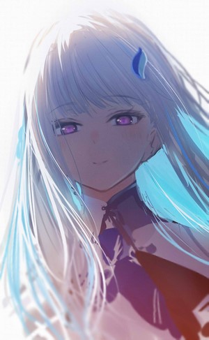 Anime girl with purple eyes and silver hair