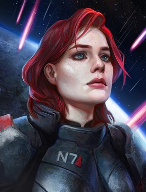 Commander Shepard from Mass Effect in space