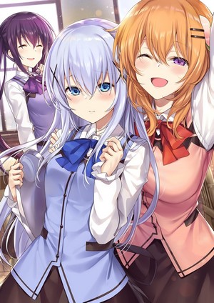 Three anime girls in school uniforms