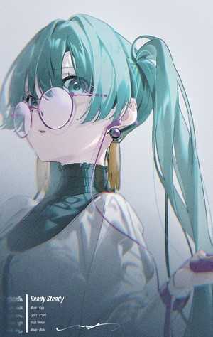 Hatsune Miku from Vocaloid wearing glasses and headphones