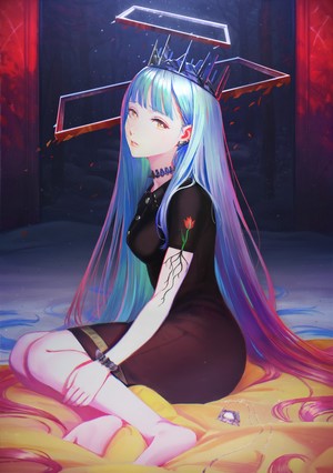 Anime girl with blue hair and crown